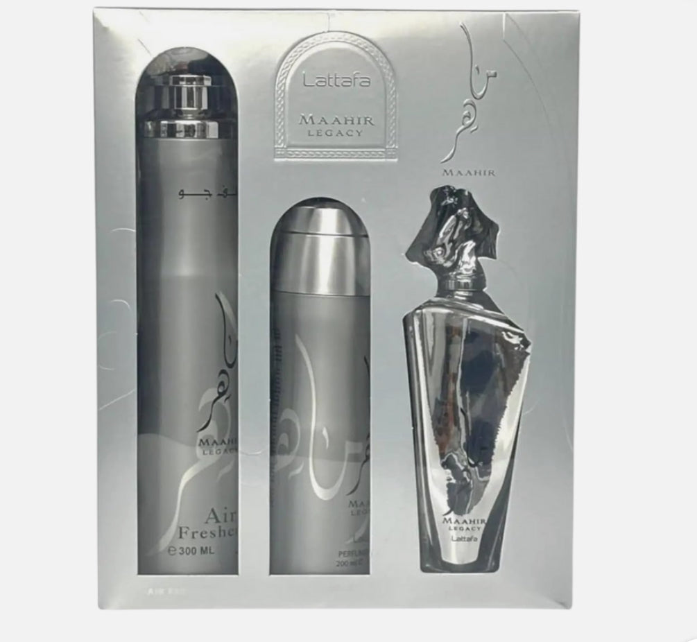 Lattafa Maahir Legacy 3 PC Gift Set for Men EDP+Deo+Air Fresh New in Box